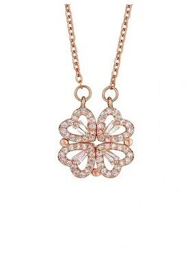 Clover and Heart Necklace-Rose Gold